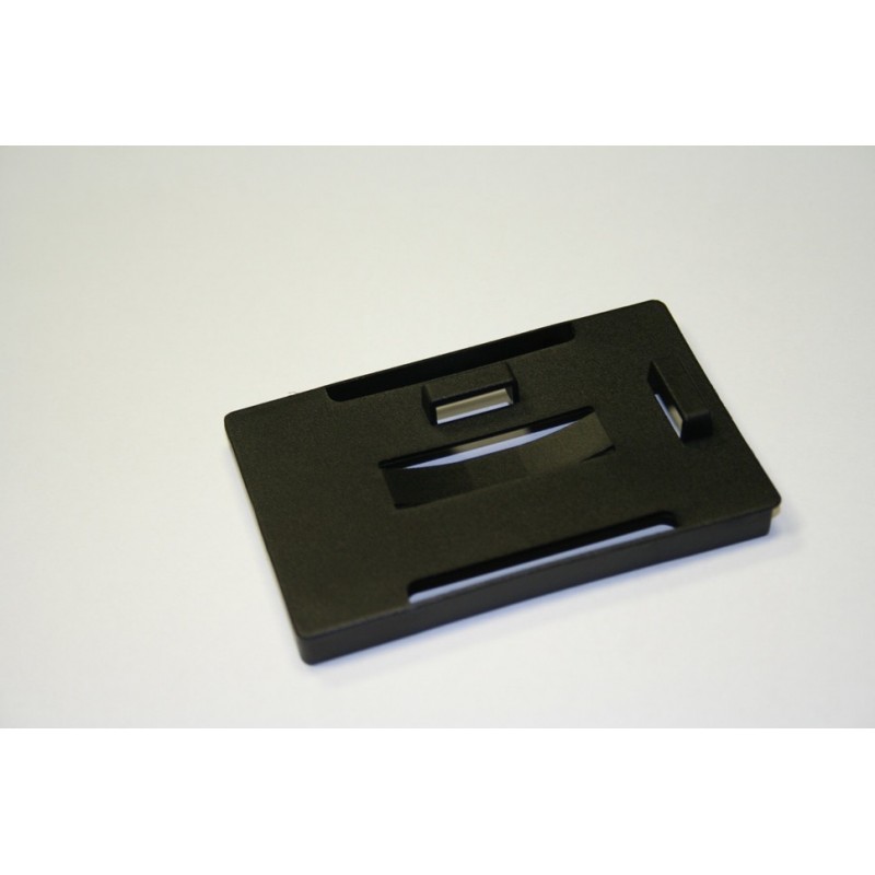 Rigid black plastic badge holder with two fasteners | Etigo