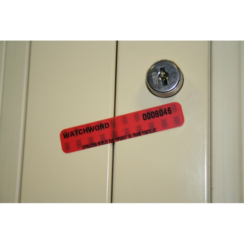 Watchword label - Anti-fraud label, which leaves an imprint when unsticked - Security labels
